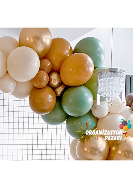 Balon Seti Krom Gold-Çikolata Kahve-Karamel-Retro Beyaz-Kış Yeşili 100 Lü Balon Zinciri Seti fırsatları