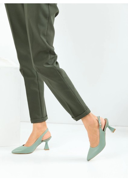 Kadın Arkası Açık Stiletto Ayakkabı Şampanya Topuk