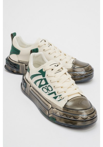 Erkek Kalın Taban Bağcıklı Günlük Sneaker Gerçek Deri Mc 20036 Beyaz/yeşil fiyatları