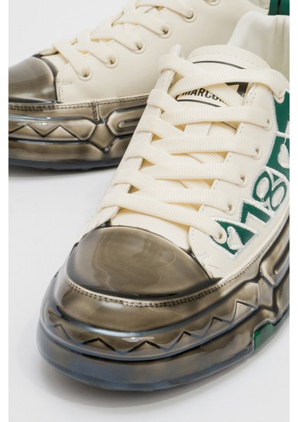 Erkek Kalın Taban Bağcıklı Günlük Sneaker Gerçek Deri Mc 20036 Beyaz/yeşil modelleri