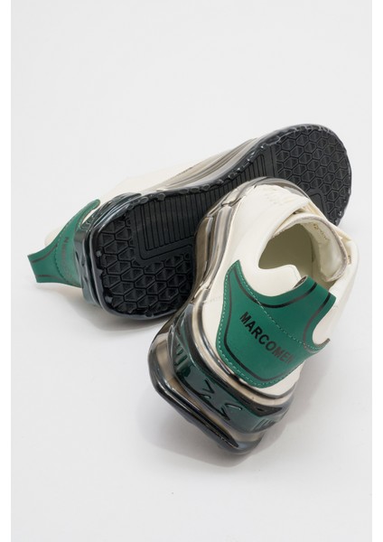 Erkek Kalın Taban Bağcıklı Günlük Sneaker Gerçek Deri Mc 20036 Beyaz/yeşil fırsatları