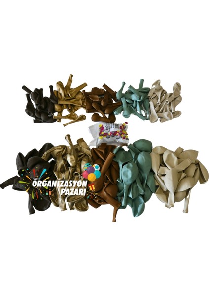 Zincir Balon Seti Krom Gold-Çikolata Kahve-Karamel-Retro Beyaz-Kış Yeşili 60 Ad+Balon Şeridi modelleri