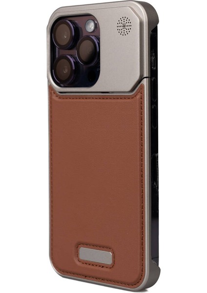 Apple iPhon 15 Pro Max Kılıf Magsafe Şarj Özellikli Mekanizmalı Koku Hazneli Mostar Kapak - Kahv
