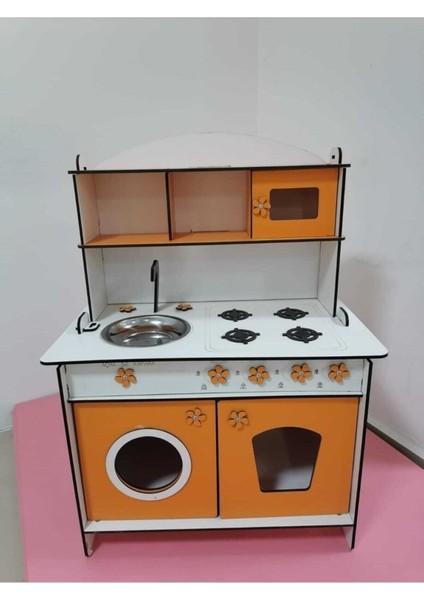 Montessori Eğitici Ahşap Oyuncak Mutfak Dolabı 6mm Turuncu 80X60