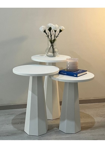Tekno Trust Yuvarlak Lilyum Lake Mantar Sehpa Beyaz Üçlü Set (47-52-57 Cm) 3 2 Yıl Mdf Modern 35 x 35 Modern Be