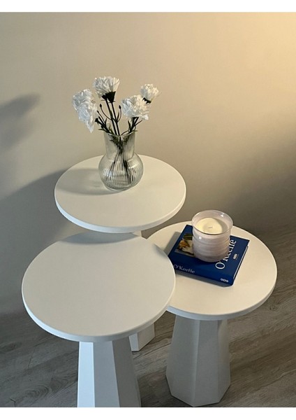 Tekno Trust Yuvarlak Lilyum Lake Mantar Sehpa Beyaz Üçlü Set (47-52-57 Cm) 3 2 Yıl Mdf Modern 35 x 35 Modern Be