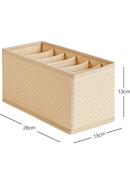 6 Bölmeli Bej Çekmece İçi Dolap Çamaşır Düzenleyici Katlanır Saklama Kutusu Organizer 13x28x13 cm