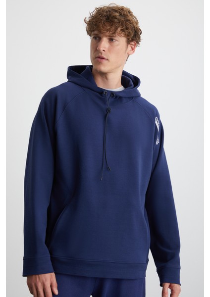 Malagos Erkek Içi Polarlı Yumuşacık 3 Iplik Içi Şardonlu Regular Kapüşonlu Lacivert Sweatshirt