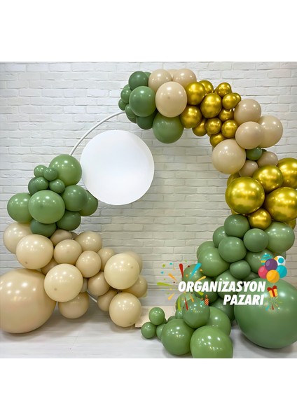 Balon Seti Krom Gold-Deniz Kumu-Okaliptus 60 Lı Balon Zinciri Seti
