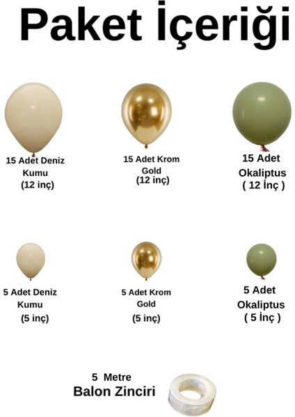 Balon Seti Krom Gold-Deniz Kumu-Okaliptus 60 Lı Balon Zinciri Seti fiyatları