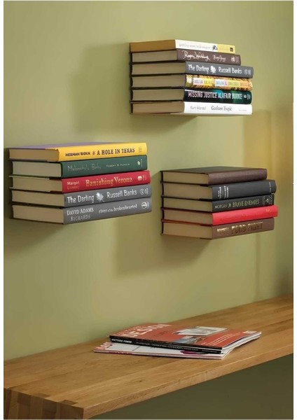 Tekno Trust Metal Sihirli Duvar Kitap Tutucu, Metal Dekoratif Duvar Kitaplık Modeli 1 Adet 7 cm 10 cm Siyah