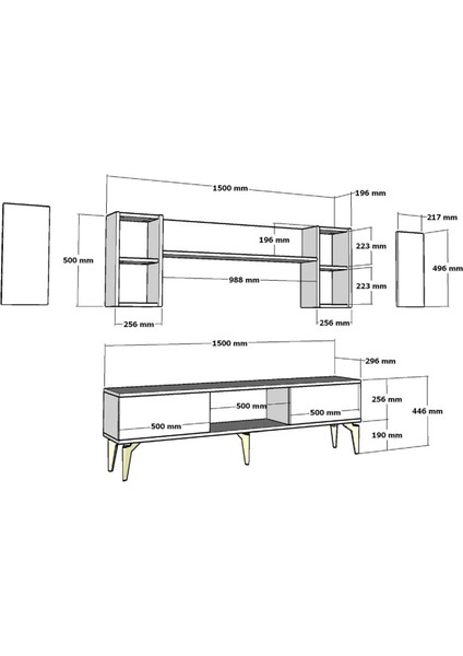 Demonte Decor Madera 150 cm Tv Ünitesi Takımı Antrasit-Altın