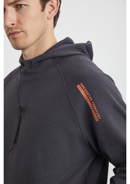 Malagos Erkek Içi Polarlı Yumuşacık 3 Iplik Içi Şardonlu Regular Kapüşonlu Antrasit Sweatshirt