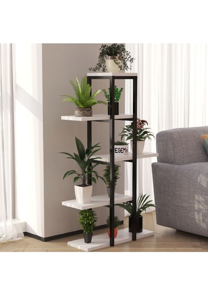 Modern Dekoratif 5 Raflı Metal Çiçeklik Saksı Standı Saksılık Metal Beyaz Modern 110 cm