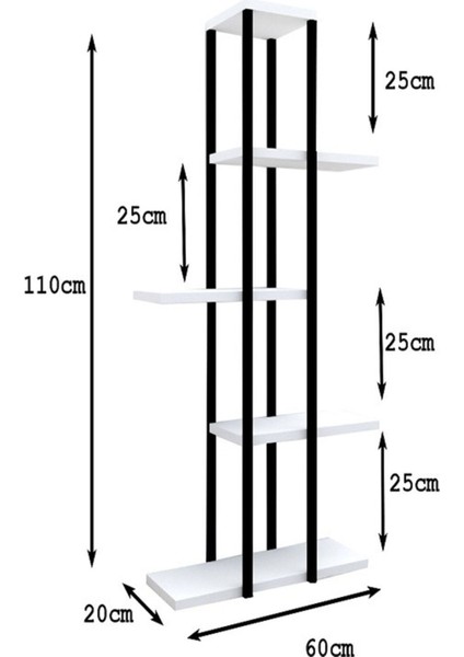 Modern Dekoratif 5 Raflı Metal Çiçeklik Saksı Standı Saksılık Metal Beyaz Modern 110 cm