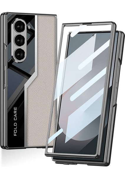 Samsung Galaxy Z Fold 6 Kılıf Ultra Ince Kamera Korumalı Pc + Deri Arka Yüzey Kıpta Poligan Kapak - Siyah