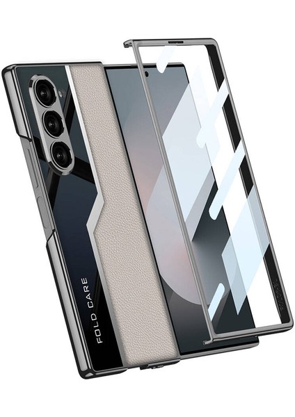 Samsung Galaxy Z Fold 6 Kılıf Ultra Ince Kamera Korumalı Pc + Deri Arka Yüzey Kıpta Poligan Kapak - Siyah