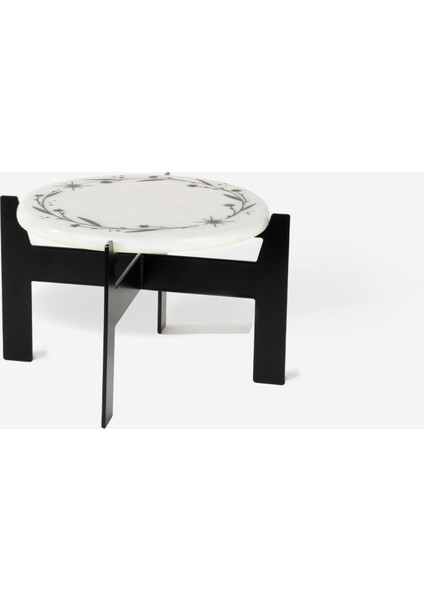 Siyah Metal Dekoratif Mini Sehpa - Yüksek Sunum Standı - Kalın Desen Blome