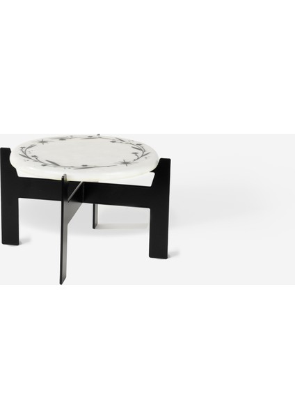 Siyah Metal Dekoratif Mini Sehpa - Yüksek Sunum Standı - Kalın Desen Blome