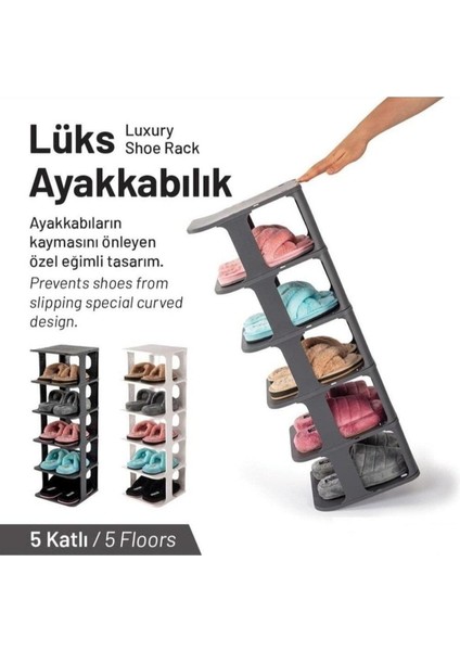 Modern Antrasit Lüks Ayakkabılık 5 Katlı Modern 25 cm 71 - 80 cm Plastik 28 cm Gri