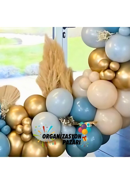 Balon Seti Krom Gold-Derin Okyanus-Fırtına Mavisi-Deniz Kumu 60 Lı Balon Zinciri Seti