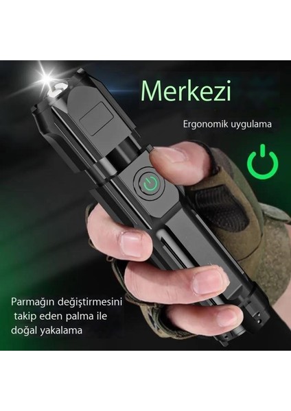 El Feneri Güçlü Işık Şarj Edilebilir Ev Dış Mekan Taşınabilir Dayanıklı Uzun Menzilli Ultra Parlak LED El Feneri (Yurt Dışından)