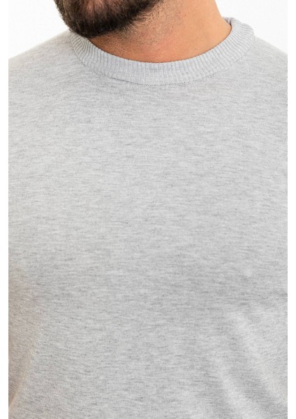 Düz Gri Slim Fit Bisiklet Yaka Erkek Triko T-Shirt fiyatları