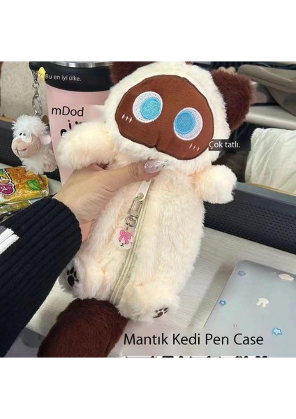 Peluş Siyam Kedisi Sevimli Ekstra Büyük Kapasiteli Bebek Masaüstü Depolama Kalem Kutusu (Yurt Dışından)