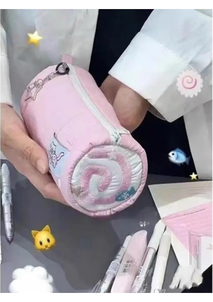 Yavru Pembe Kalem Çantası Büyük Kapasiteli Silindir Sevimli Öğrenci Kız Kalp Depolama Basit Kırtasiye Çantası (Yurt Dışından)