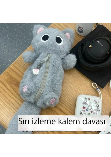 Peluş Yavru Kedi Kalem Çantası Sevimli Masaüstü Karikatür Büyük Kapasiteli Öğrenci Kırtasiye Malzemesi Saklama Çantası (Yurt Dışından)