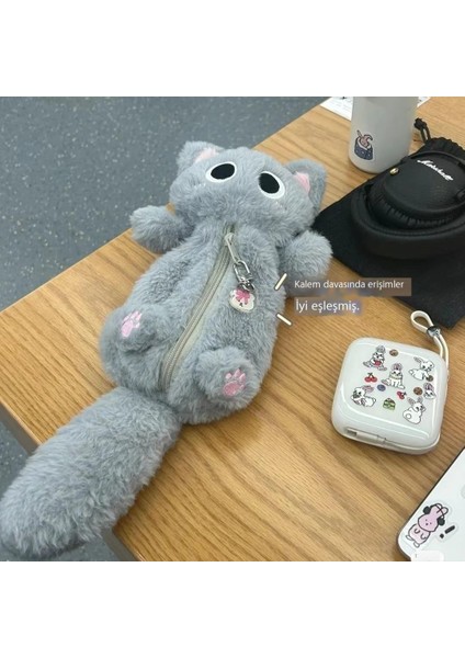 Peluş Yavru Kedi Kalem Çantası Sevimli Masaüstü Karikatür Büyük Kapasiteli Öğrenci Kırtasiye Malzemesi Saklama Çantası (Yurt Dışından)