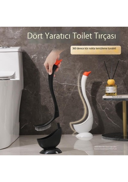 Kuğu Şeklindeki Tuvalet Fırçası Ev Ölü Uçları Olmayan Uzun Saplı Tuvalet Fırçası Taban Seti ile Banyo Temizleme Fırçası (Yurt Dışından)