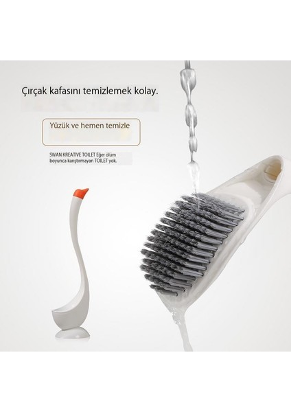 Kuğu Şeklindeki Tuvalet Fırçası Ev Ölü Uçları Olmayan Uzun Saplı Tuvalet Fırçası Taban Seti ile Banyo Temizleme Fırçası (Yurt Dışından)