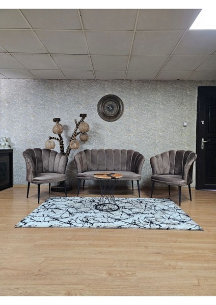 Papatya Çay Seti Koltuk Takımı Siyah Boyalı Sivriltme Ayak, Balkon, Salon, Ofis, Cafe Koltuk Takımı