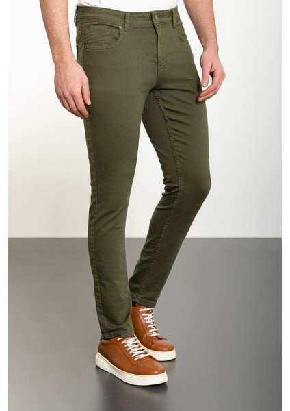 Düz Haki Super Slim Fit Erkek Kot Pantolon