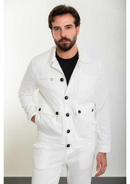 Çizgili Ekru Slim Fit Erkek Mont Pantolon Takım modelleri