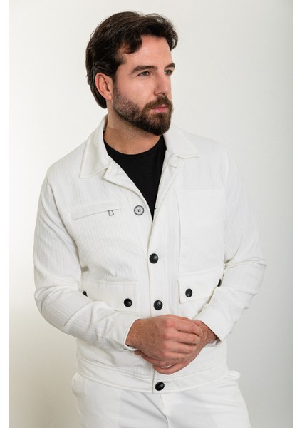 Çizgili Ekru Slim Fit Erkek Mont Pantolon Takım indirimleri