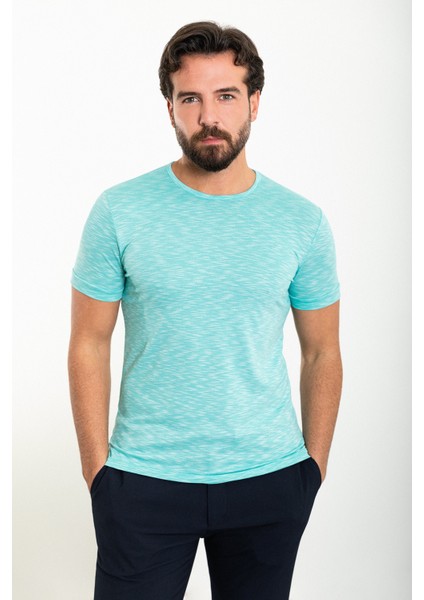 Kırçıllı Yeşil Slim Fit Bisiklet Yaka Erkek T-Shirt