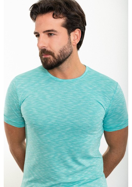 Kırçıllı Yeşil Slim Fit Bisiklet Yaka Erkek T-Shirt modelleri