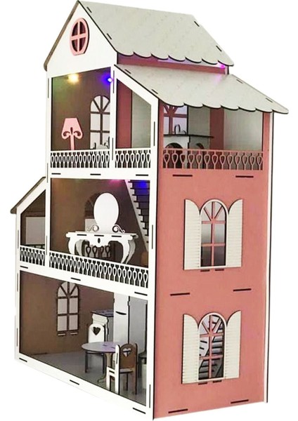 Pembe Işıklı Eğitici Oyuncak Ahşap Ev - Demonte Gönderim fiyatları