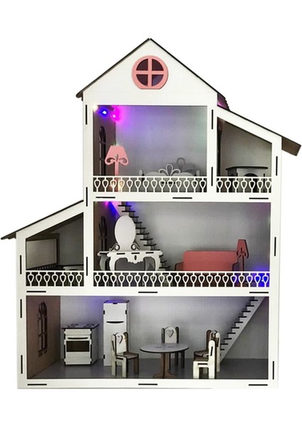 Pembe Işıklı Eğitici Oyuncak Ahşap Ev - Demonte Gönderim modelleri