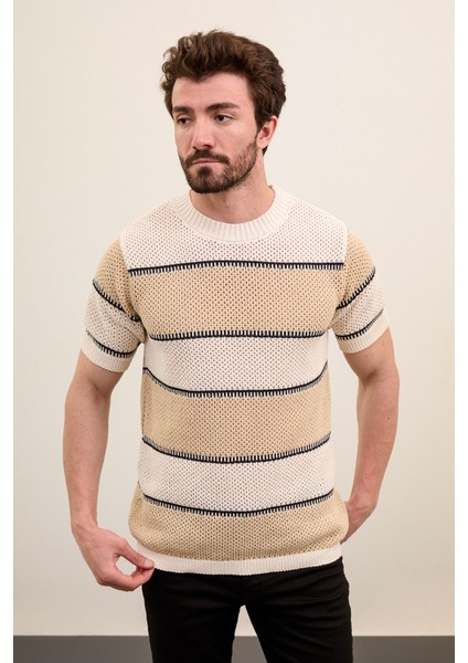 Yatay Çizgili Slim Fit Bisiklet Yaka Erkek Triko T-Shirt