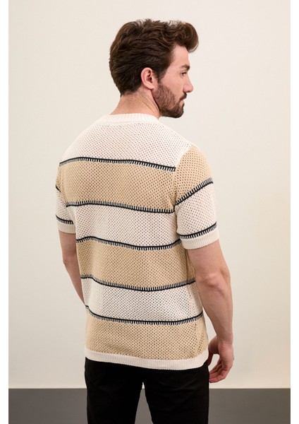 Yatay Çizgili Slim Fit Bisiklet Yaka Erkek Triko T-Shirt modelleri