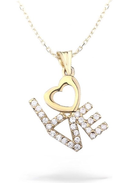 Zircone Taşlı Love ve Kalp Altın Kolye 73976