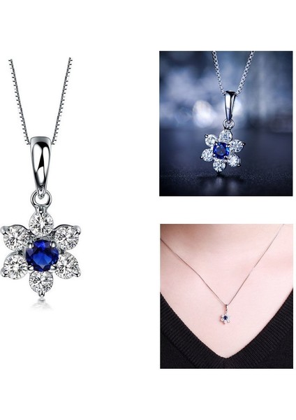 Safir ve Pırlanta Taşlı Çiçek Kolye 78264
