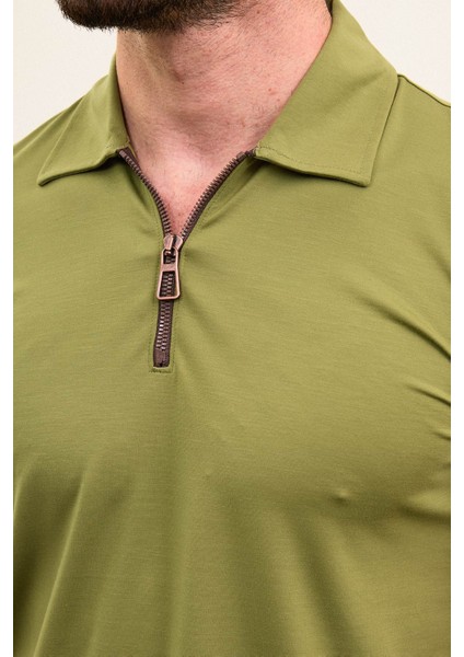 Düz Slim Fit Fermuarlı Polo Yaka Erkek T-Shirt fiyatları
