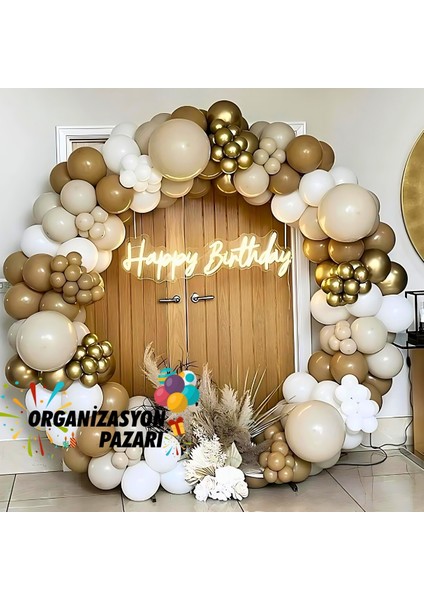 Balon Seti Krom Gold-Karamel-Deniz Kumu-Beyaz 100 lü Balon Zinciri Seti