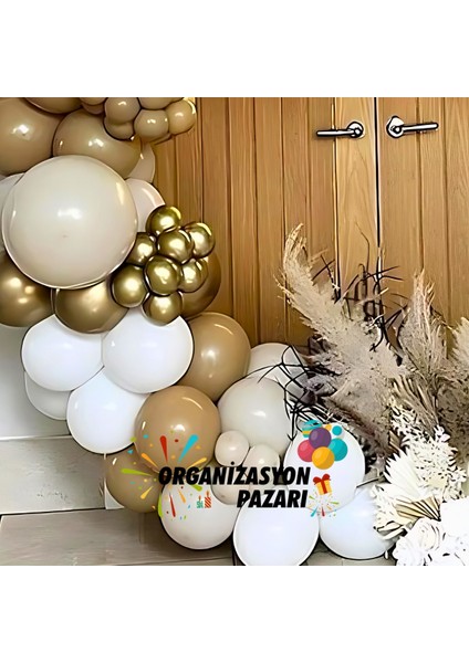 Balon Seti Krom Gold-Karamel-Deniz Kumu-Beyaz 100 lü Balon Zinciri Seti modelleri