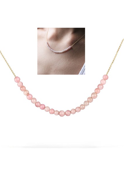 Doğal Pembe Quartz Taşlı Altın Kolye 77505