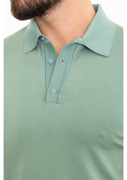 Düz Açık Yeşil Slim Fit Polo Yaka Erkek Triko T-Shirt fiyatları